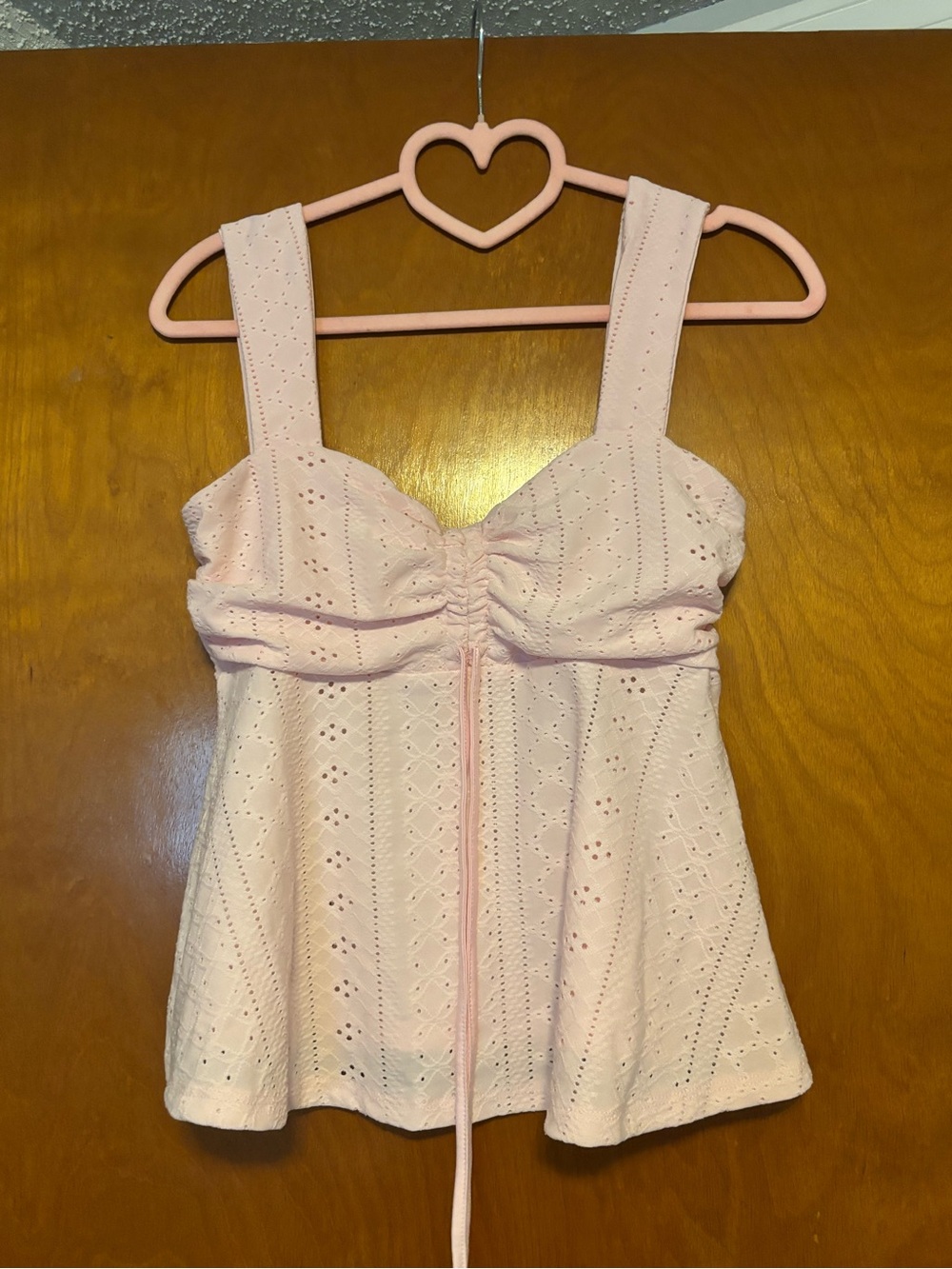 Pink Eyelet Ruched Front Tank Top